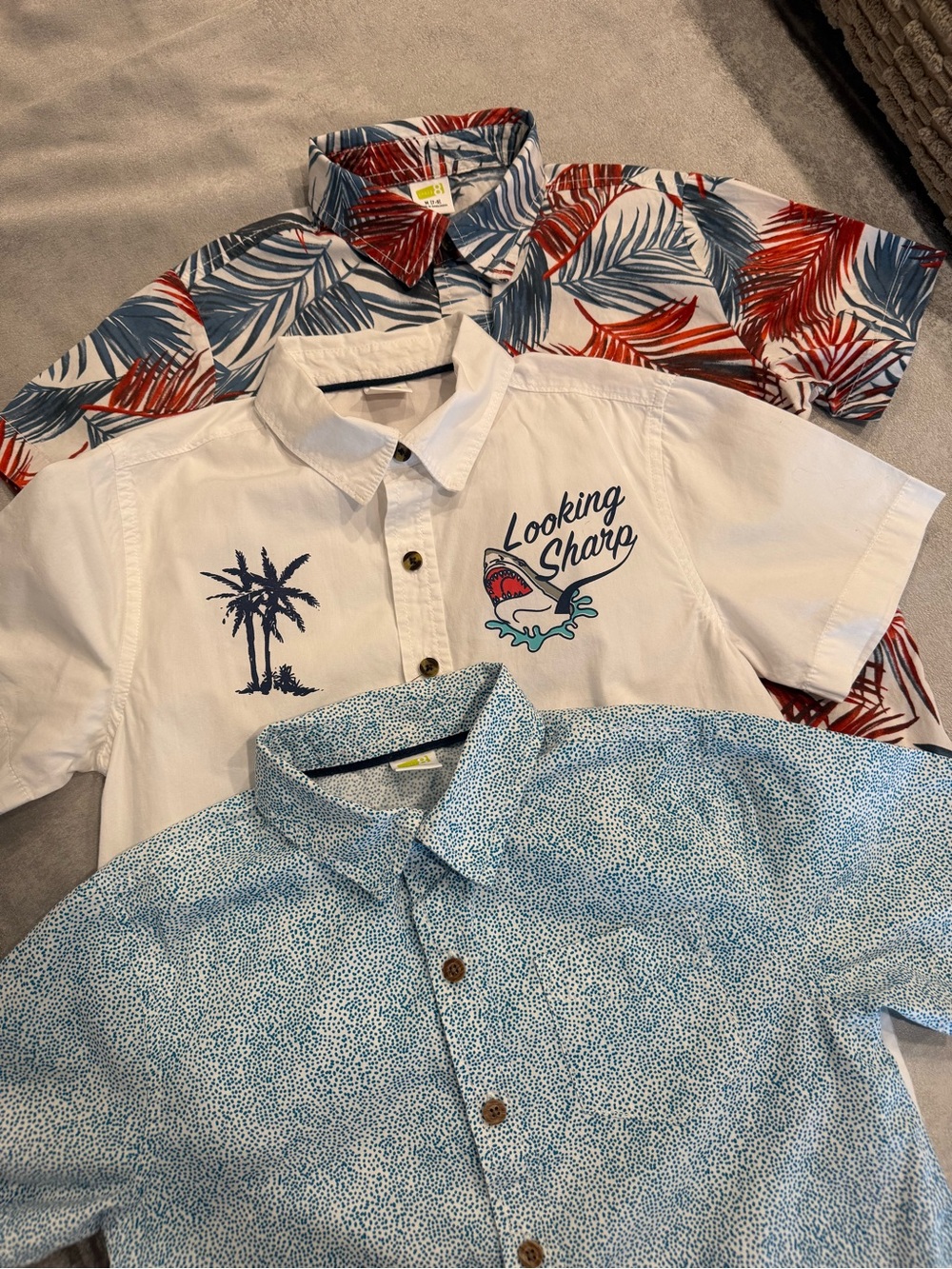 Kids White Short-Sleeve Button Shirt - "Looking Sharp" Shark Graphic - Bundle 3